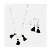 11mm cotton tassels with open jump ring - Black / Silver Tone x6