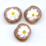 Murano flat round 12mm Golden spangles Mat x1