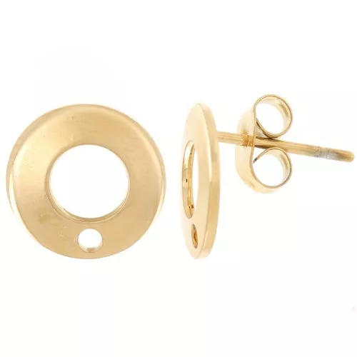 10.5mm 1-hole Gold plated 304L stainless steel earstuds x2