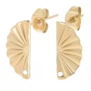 15x7mm 1-hole Gold plated stainless steel semi-circular earstuds x2
