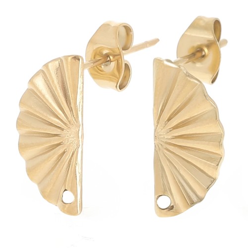 15x7mm 1-hole Gold plated stainless steel semi-circular earstuds x2