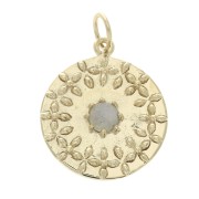 20mm Medal pendant with moonstone - Gold Plated 3 microns x1