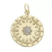 20mm Medal pendant with moonstone - Gold Plated 3 microns x1