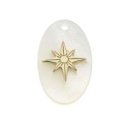 20x12mm oval mother-of-pearl pendant with a North Star - Gold Plated 3 microns x1