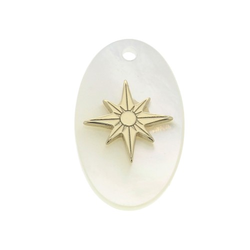 20x12mm oval mother-of-pearl pendant with a North Star - Gold Plated 3 microns x1