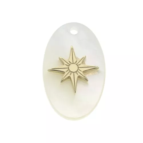 20x12mm oval mother-of-pearl pendant with a North Star - Gold Plated 3 microns x1