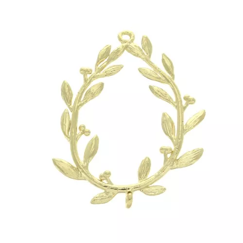 29x23mm Laurel wreath pendant with 2 loops - fine Gold plated x1