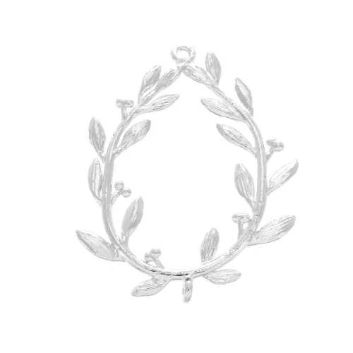 29x23mm Laurel wreath pendant with 2 loops - fine silver plating x1