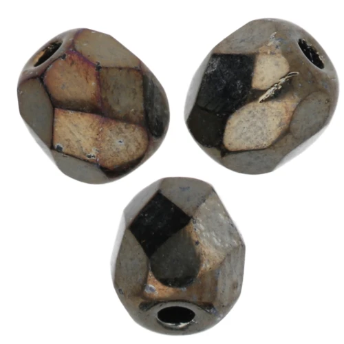 Fire Polished faceted round beads 4mm Jet Brown Iris x50