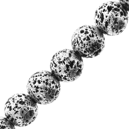 8mm Round Galvanized Lava Stone Beads - Antique Silver Tone x10