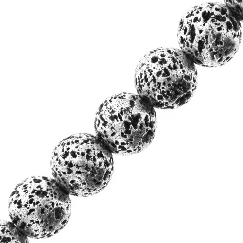 8mm Round Galvanized Lava Stone Beads - Antique Silver Tone x10