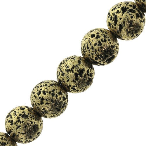 8mm Round Galvanized Lava Stone Beads - Gold Tone x10