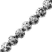 6mm Round Galvanized Lava Stone Beads - Antique Silver Tone x15