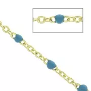 1.7mm Brass cable mesh chain with epoxy resin diamond cut - Gold Tone/Blue x1m