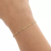 1.7mm Brass cable mesh chain with epoxy resin diamond cut - Gold Tone/Blue x1m