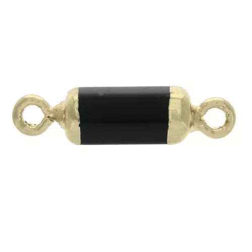 21x6mm Hexagonal spacer 2 loops imitation Black Onyx gemstone - Gold Tone x1