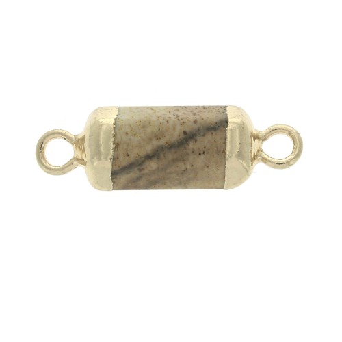 21x6mm Hexagonal spacer 2 loops imitation Jasper gemstone - Gold Tone x1