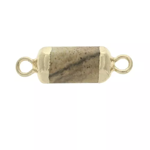 21x6mm Hexagonal spacer 2 loops imitation Jasper gemstone - Gold Tone x1