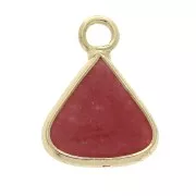 16x12.5mm Triangle pendant with imitation dyed red jade gemstone - Gold Tone x1