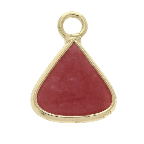 16x12.5mm Triangle pendant with imitation dyed red jade gemstone - Gold Tone x1