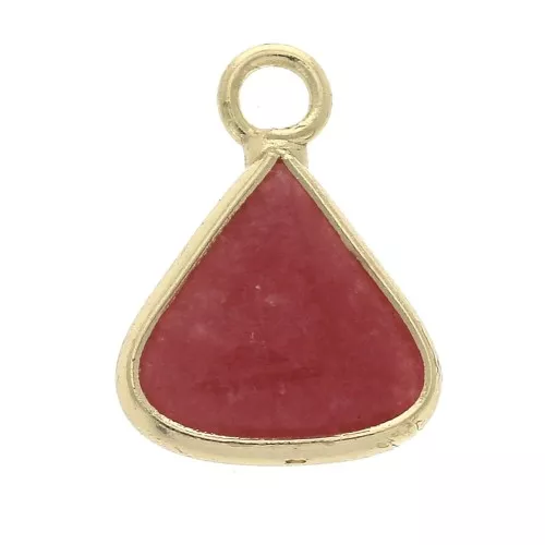 16x12.5mm Triangle pendant with imitation dyed red jade gemstone - Gold Tone x1