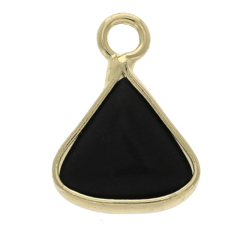 16x12.5mm Triangle pendant with imitation Black Onyx gemstone - Gold Tone x1