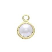 6.5mm Pearl imitation round charm - White / Gold Tone x1|raw }}