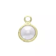 6.5mm Pearl imitation round charm - White / Gold Tone x1