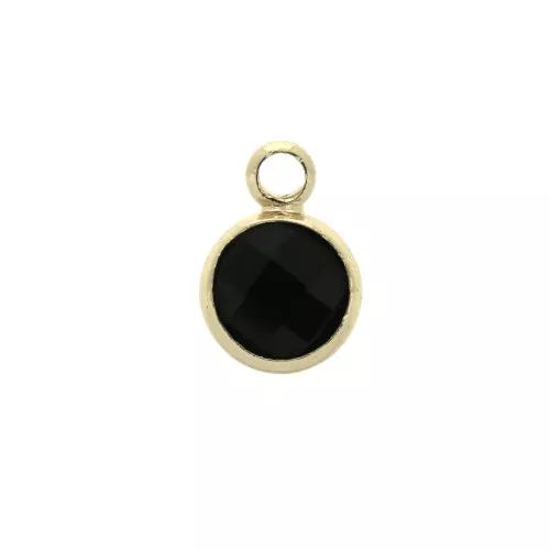 Faceted round-shaped charm 6x9 mm with loop - 6x9 mm - Gold Tone / Black x1