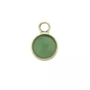 Faceted round-shaped charm 6x9 mm with loop - Gold Tone / Green x1