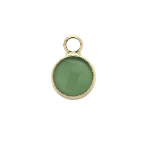 Faceted round-shaped charm 6x9 mm with loop - Gold Tone / Green x1
