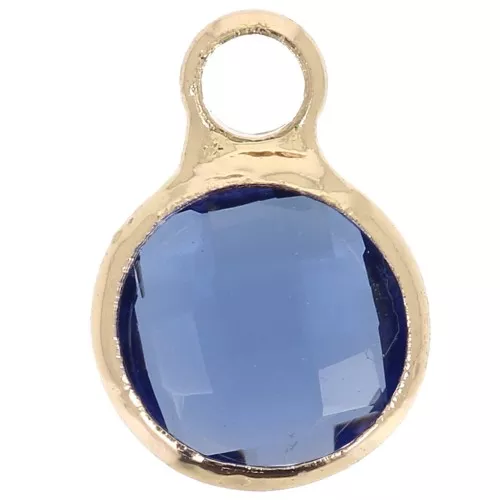 Faceted round-shaped charm 6x9 mm with loop - Gold Tone / Dark Blue x1