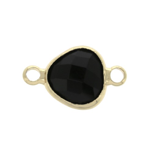 14x9mm Faceted drop-shaped spacer 2 loops - Gold Tone / Black x1