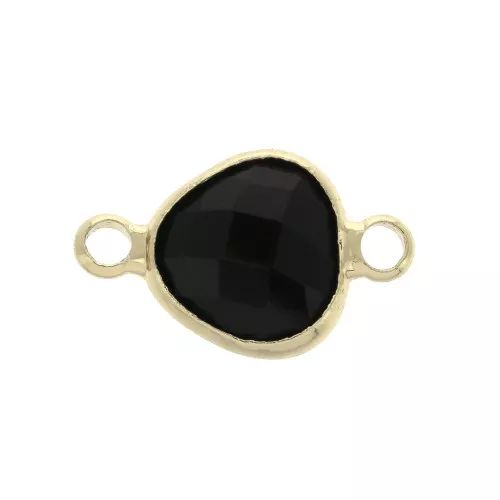 14x9mm Faceted drop-shaped spacer 2 loops - Gold Tone / Black x1