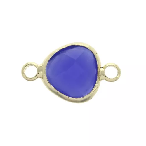 14x9mm Faceted drop-shaped spacer 2 loops - Gold Tone / Dark Blue x1
