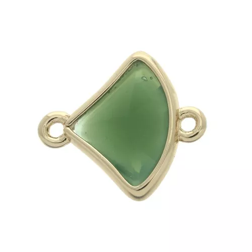 15x12mm Faceted fan-shaped spacer 2 loops - Gold Tone / Green x1