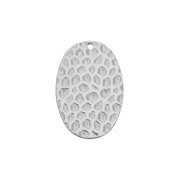 26.5x17mm Hammered brass oval pendant - Rhodium Tone x1