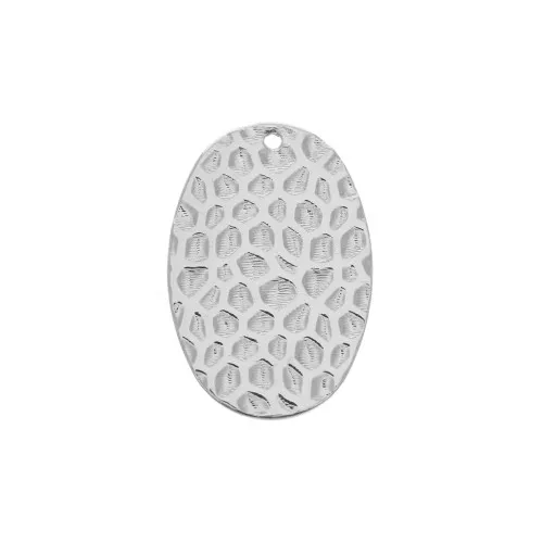 26.5x17mm Hammered brass oval pendant - Rhodium Tone x1