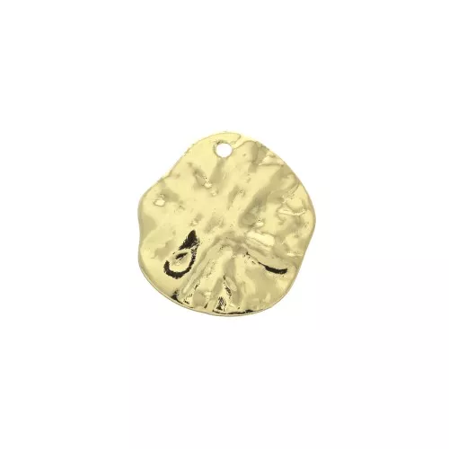 16mm Hammered brass irregular round charm - Gold Tone x1