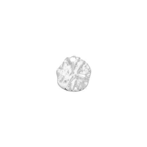 10mm Hammered brass irregular round charm - Rhodium Tone x1