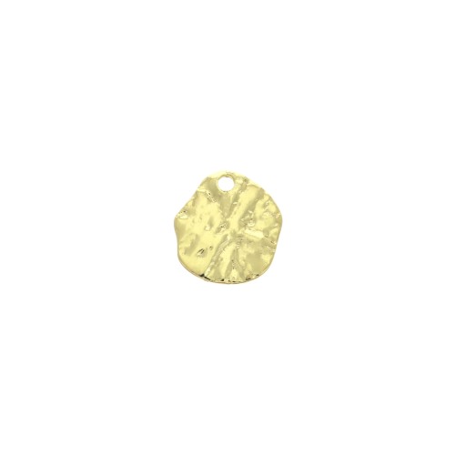 10mm Hammered brass irregular round charm - Gold Tone x1