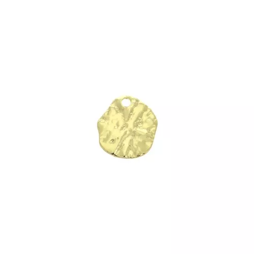 10mm Hammered brass irregular round charm - Gold Tone x1