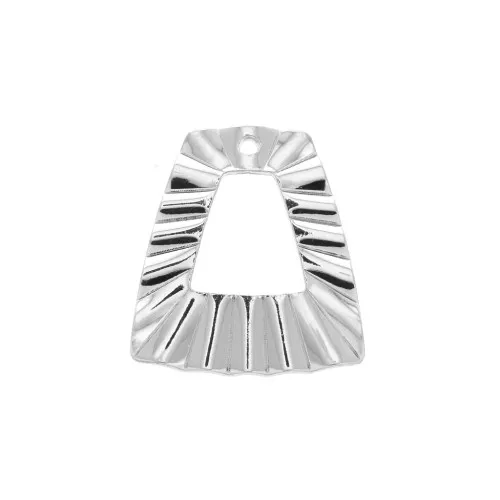 21x19mm Brass Irregular pleated effect trapeze pendant - Rhodium Tone x1