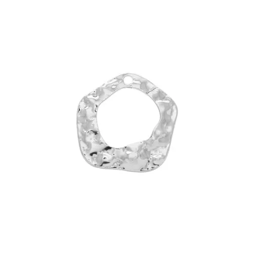 16.5x15mm Brass Irregular hammered charm - Rhodium Tone x1