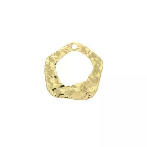 16.5x15mm Brass Irregular hammered charm - Gold Tone x1