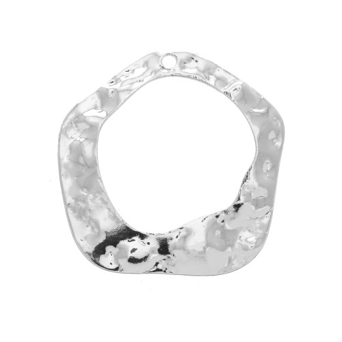 25x24mm Brass Irregular hammered pendant - Rhodium Tone x1