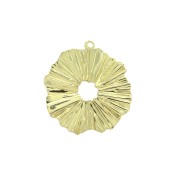 17mm Brass Irregular pleated effect round charm - Gold Tone x1
