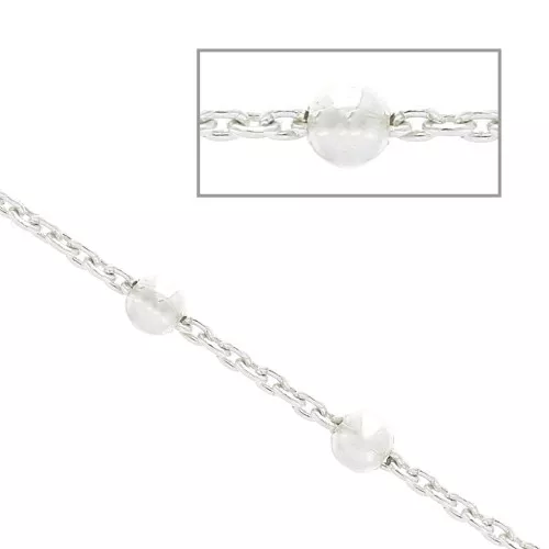 925 Sterling silver oval cable mesh chain with 2.5mm (1x1) round beads x 50 cm