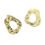 14x11mm Irregular round hammered earstuds with open jump ring - Gold Tone x2|raw }}
