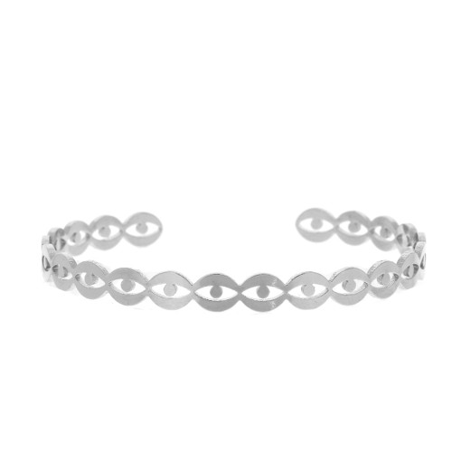 6x160mm Brass eye cuff bracelet to decorate - Rhodium Tone x1